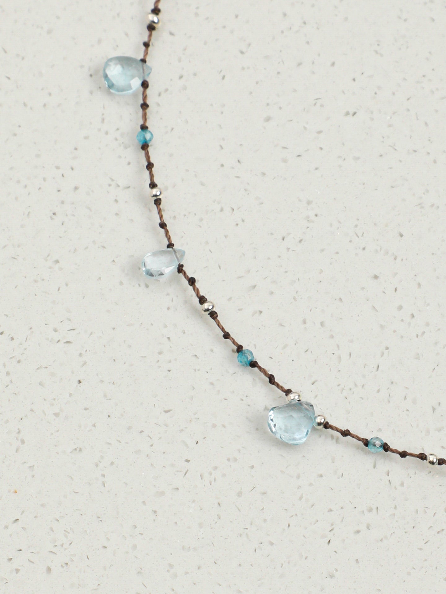 Minimal Blue Topaz Teardrop Wax Cord Choker, 925 Silver Handmade Dainty Layering Necklace For Women Everyday Wear