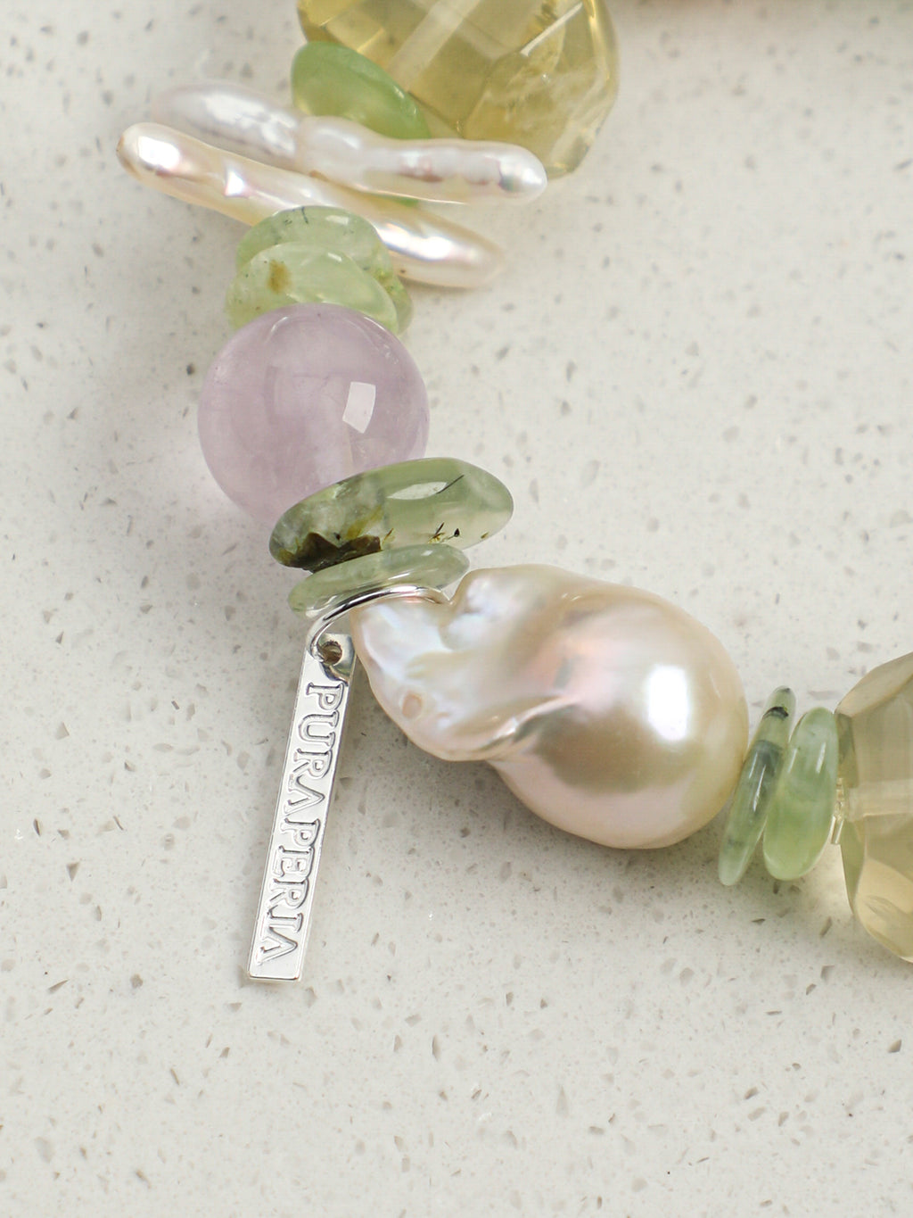 Mixed Natural Crystal Beaded Bracelet With Engravable 925 Silver Logo Tag