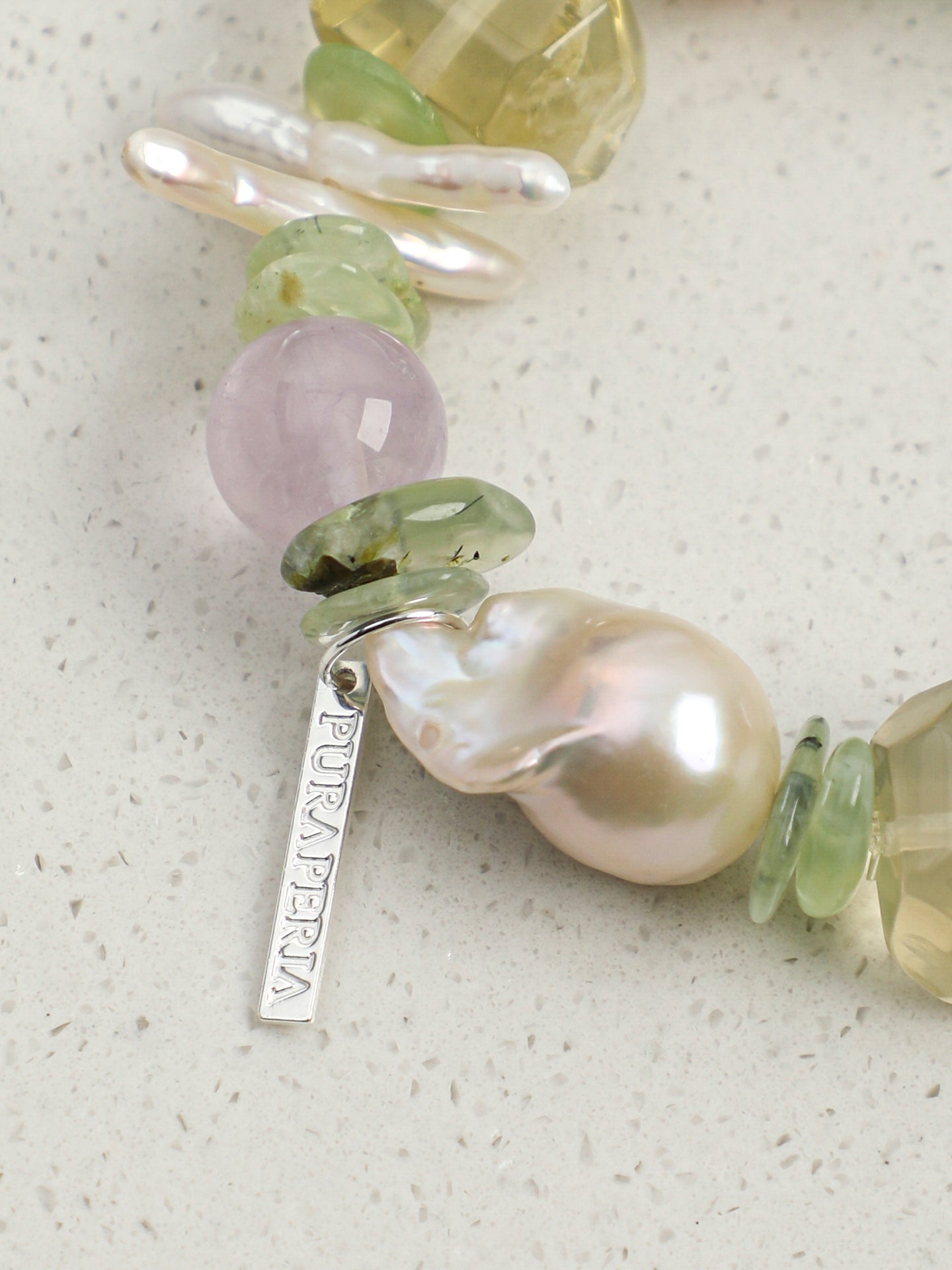 Mixed Natural Crystal Beaded Bracelet With Engravable 925 Silver Logo Tag