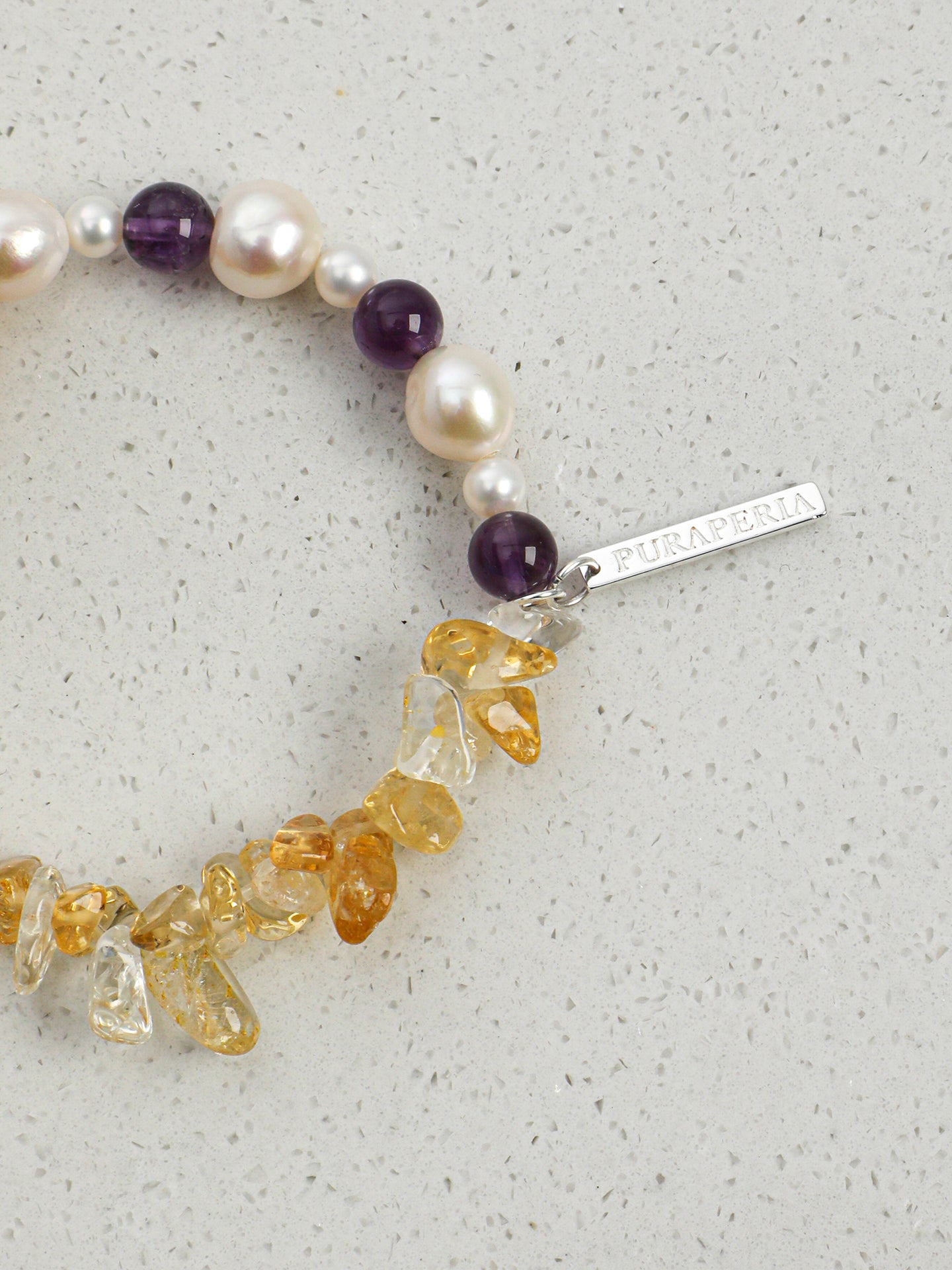 Natural Citrine Pearl Amethyst Chip Silver Toggle Bracelet, Wealth Energy Dainty Stackable Crystal Jewelry