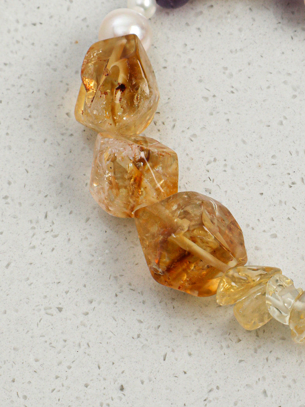 Natural Citrine Pearl Amethyst Chip Silver Toggle Bracelet, Wealth Energy Dainty Stackable Crystal Jewelry