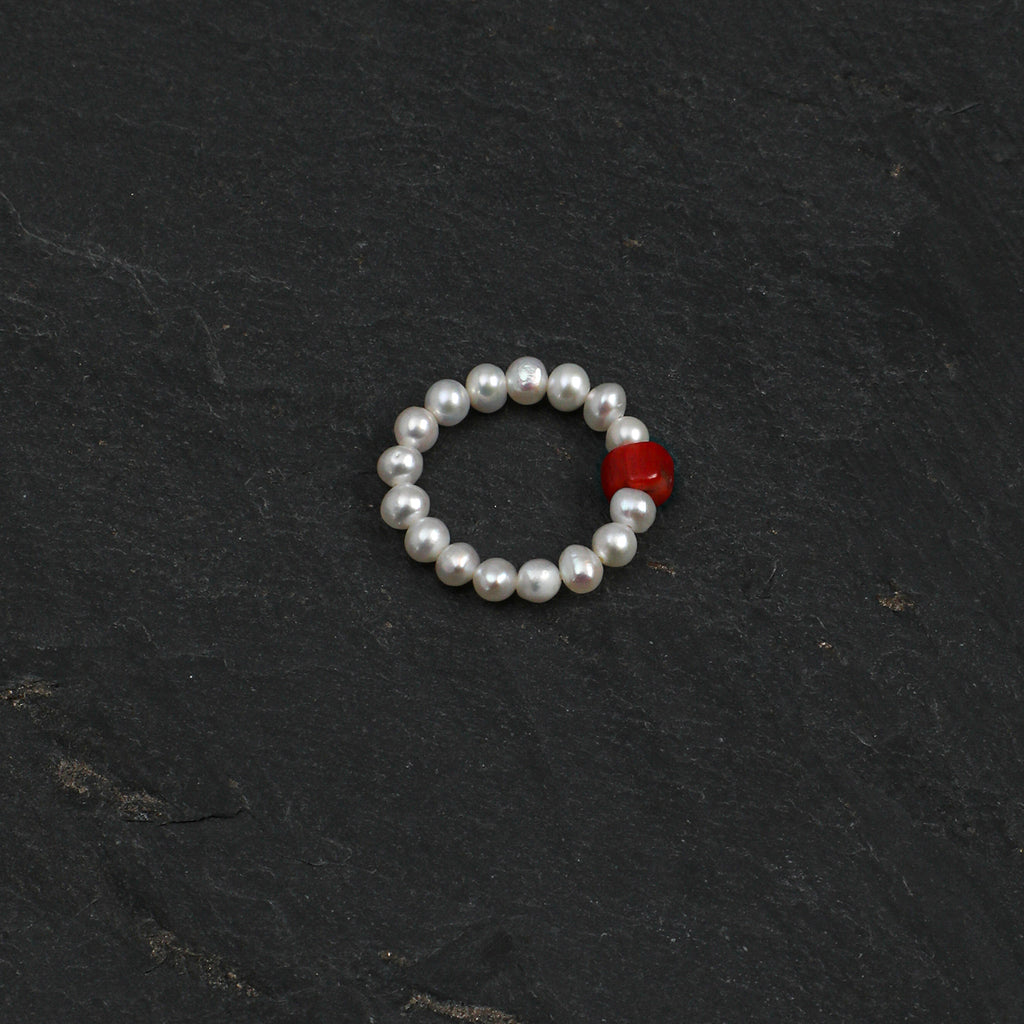 Stretch Beaded Freshwater Pearl Ring With Natural Gemstone, 5 Colors Wufu Lucky Ring