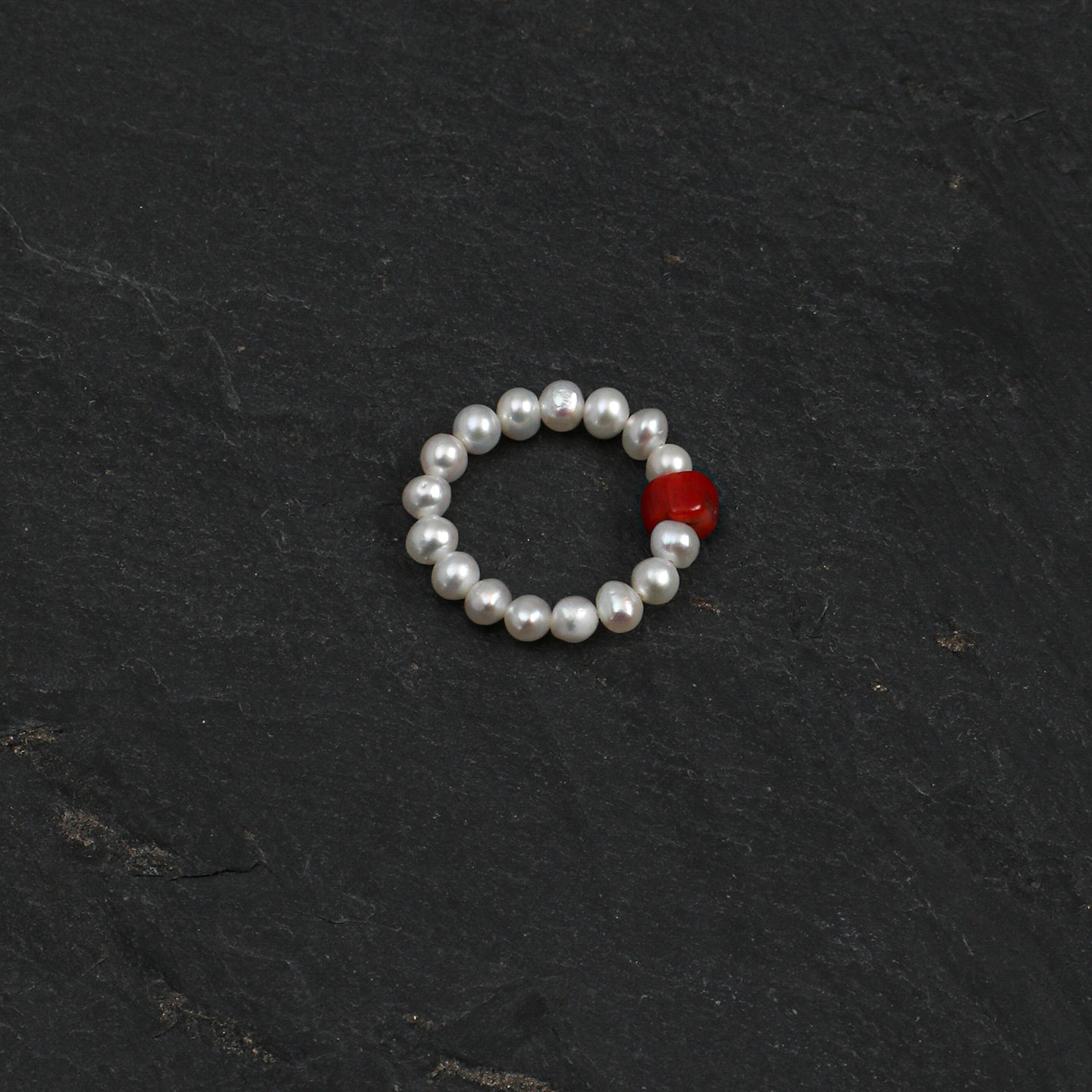 Stretch Beaded Freshwater Pearl Ring With Natural Gemstone, 5 Colors Wufu Lucky Ring
