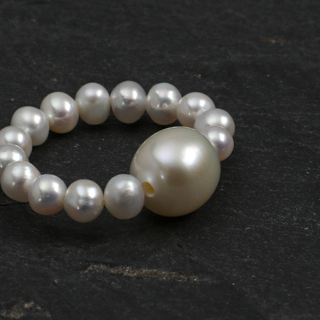 Stretch Beaded Freshwater Pearl Ring With Natural Gemstone, 5 Colors Wufu Lucky Ring