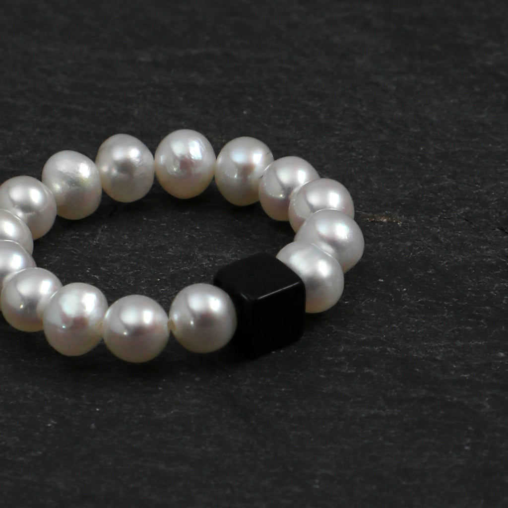 Stretch Beaded Freshwater Pearl Ring With Natural Gemstone, 5 Colors Wufu Lucky Ring