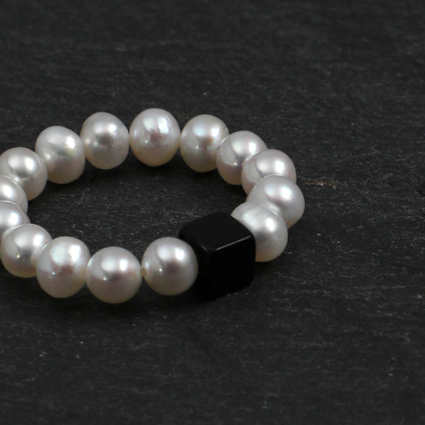 Stretch Beaded Freshwater Pearl Ring With Natural Gemstone, 5 Colors Wufu Lucky Ring