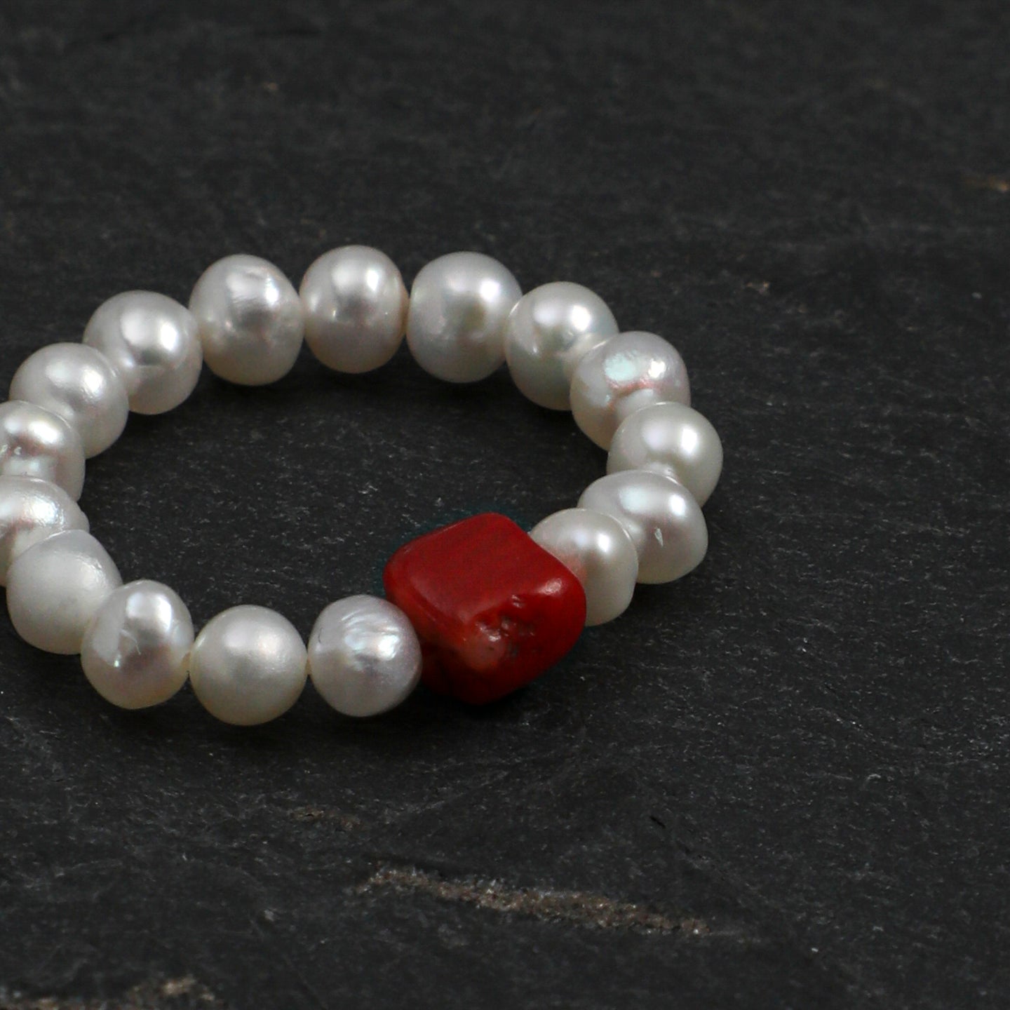 Stretch Beaded Freshwater Pearl Ring With Natural Gemstone, 5 Colors Wufu Lucky Ring
