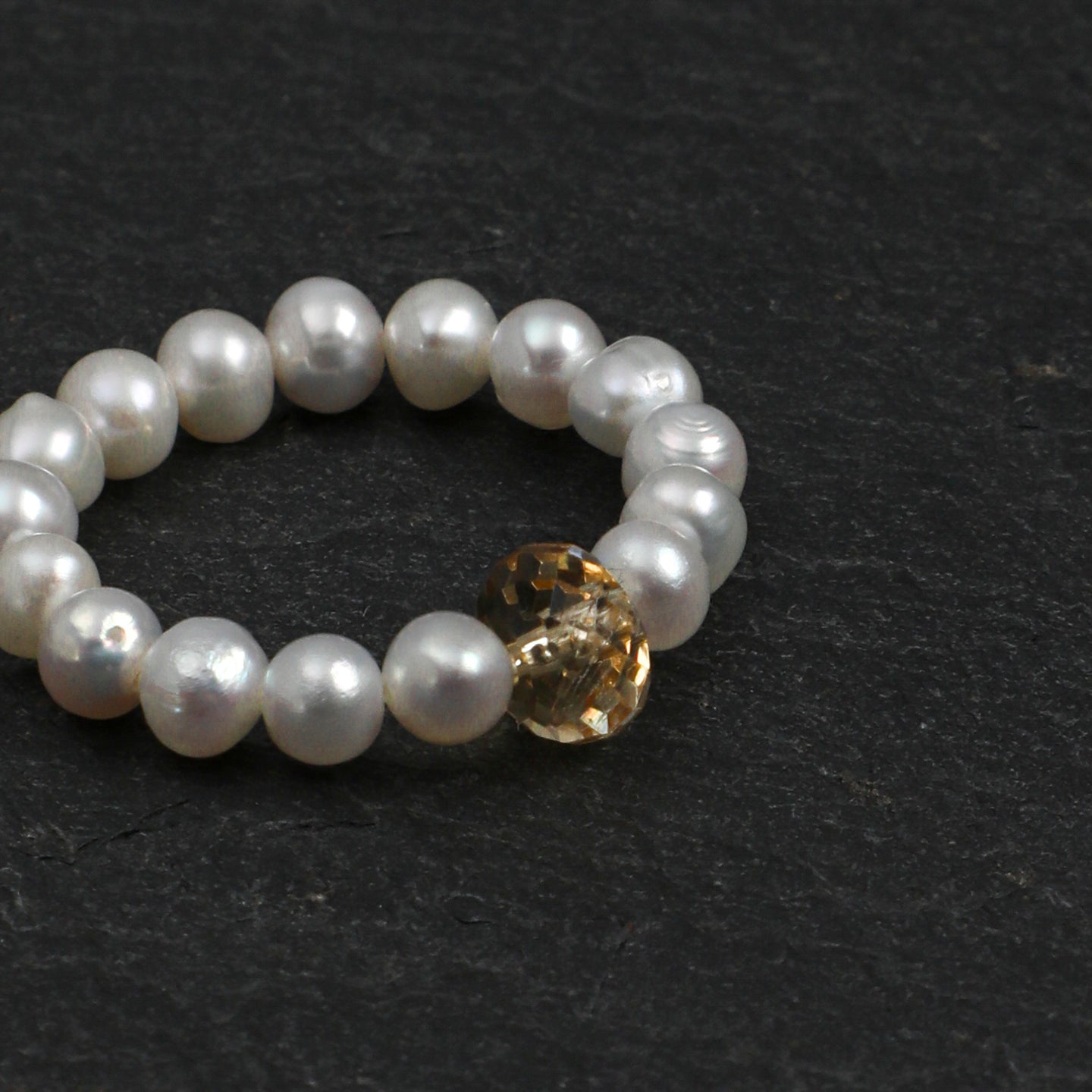 Stretch Beaded Freshwater Pearl Ring With Natural Gemstone, 5 Colors Wufu Lucky Ring