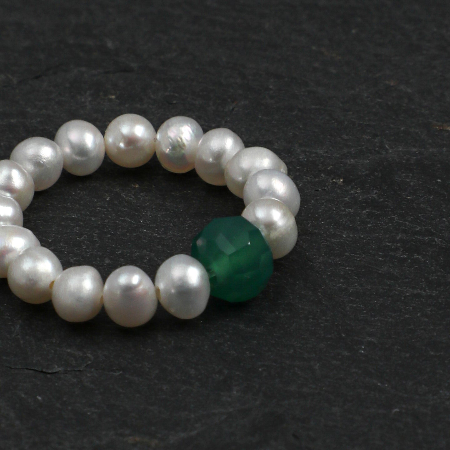 Stretch Beaded Freshwater Pearl Ring With Natural Gemstone, 5 Colors Wufu Lucky Ring