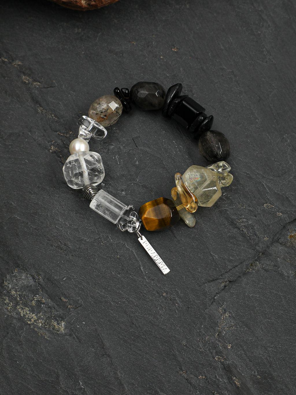 Mixed Faceted Natural Crystal Stackable Bracelet, Smoky Quartz Tiger Eye Citrine Clear Quartz Unisex Healing Gemstone Bracelet For Daily Wear