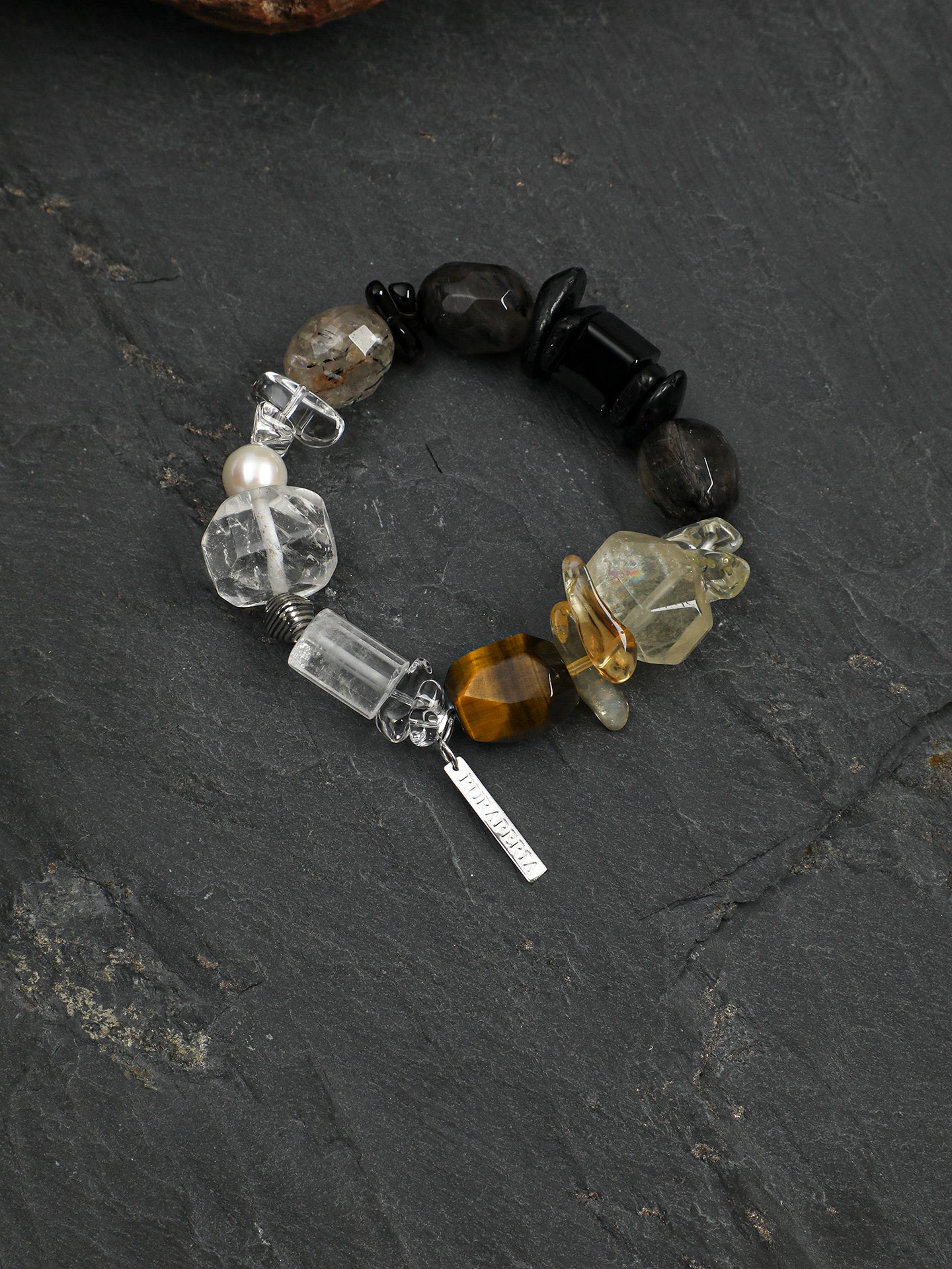 Mixed Faceted Natural Crystal Stackable Bracelet, Smoky Quartz Tiger Eye Citrine Clear Quartz Unisex Healing Gemstone Bracelet For Daily Wear