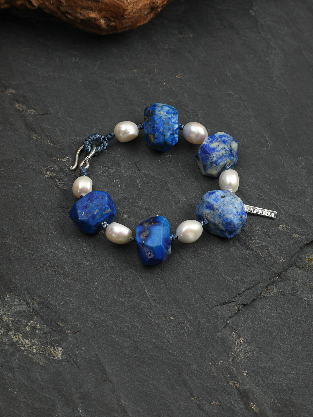 Raw Lapis Lazuli Baroque Pearl Braided Bracelet, Irregular Natural Lapis Gemstone Adjustable Woven Bracelet, Oriental Calming Energy Jewelry For Women