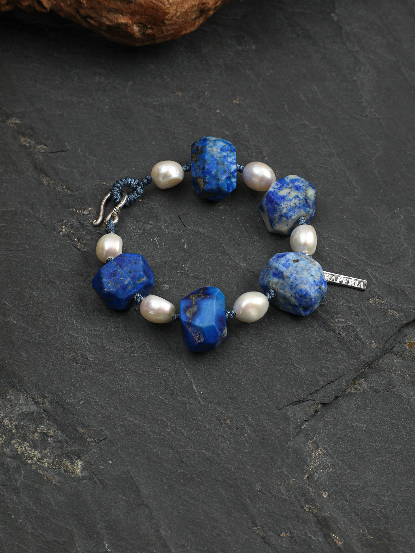 Raw Lapis Lazuli Baroque Pearl Braided Bracelet, Irregular Natural Lapis Gemstone Adjustable Woven Bracelet, Oriental Calming Energy Jewelry For Women
