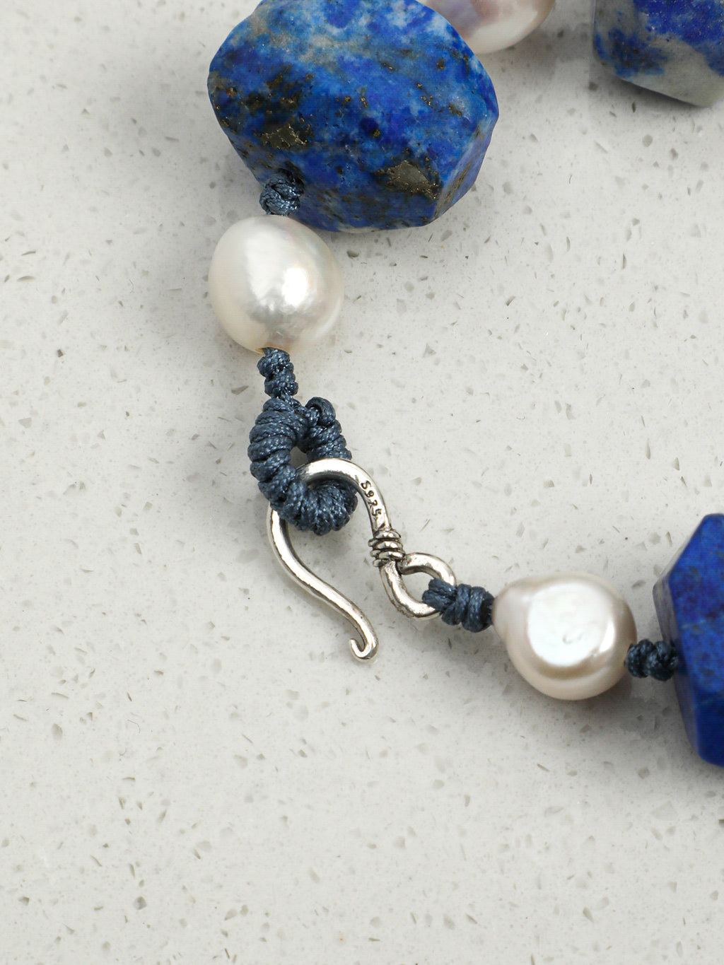 Raw Lapis Lazuli Baroque Pearl Braided Bracelet, Irregular Natural Lapis Gemstone Adjustable Woven Bracelet, Oriental Calming Energy Jewelry For Women