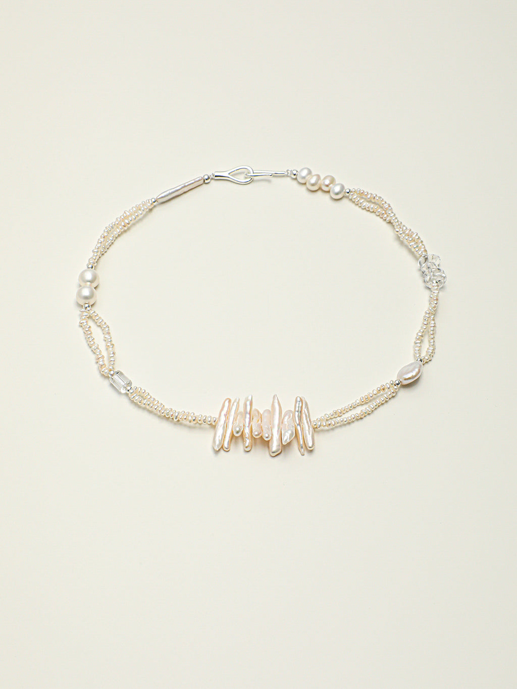 Vintage Irregular Stick Pearl Multi Strand Choker, Minimal Cream Pearl Collar Necklace Gift For Her