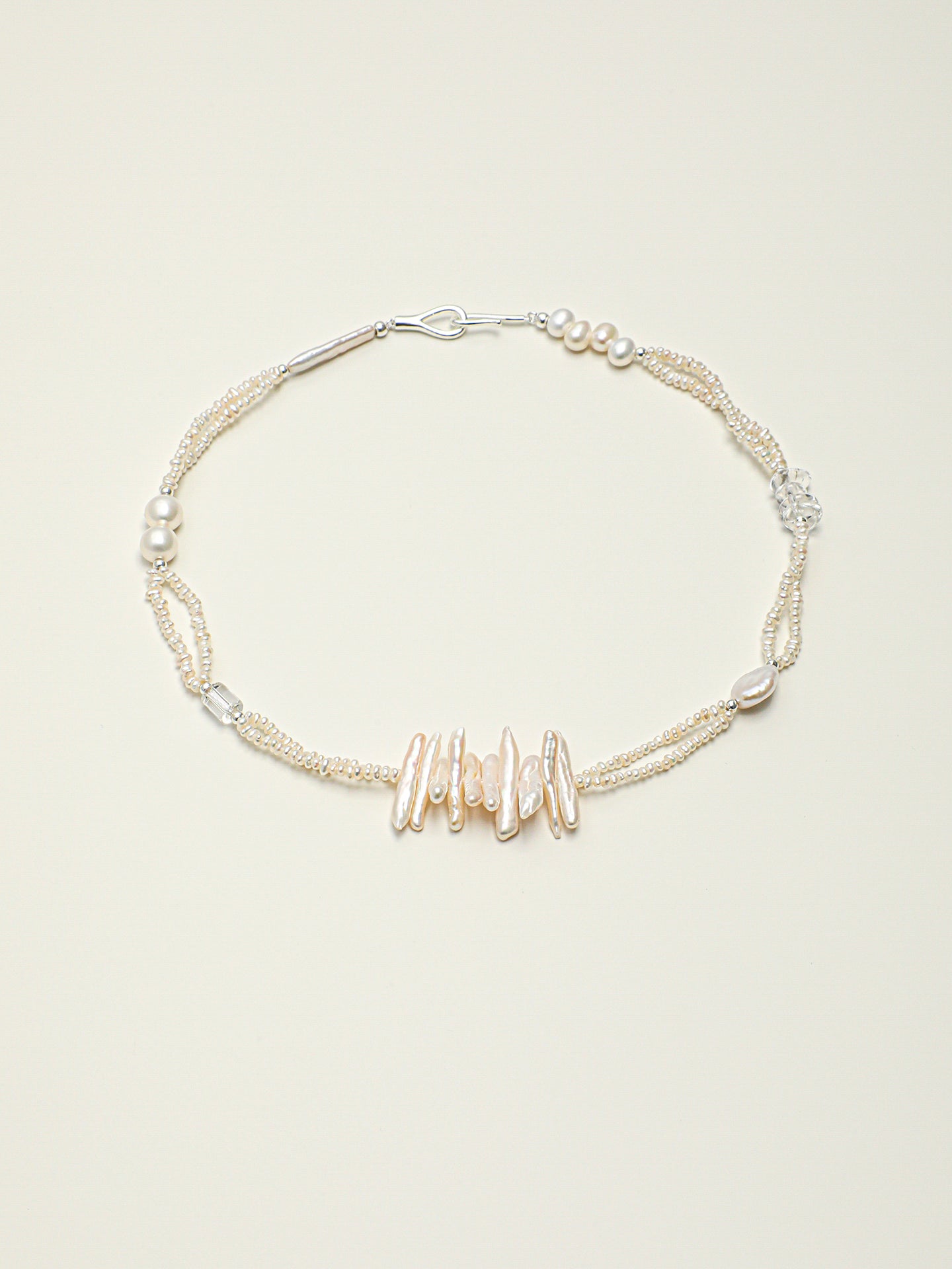 Vintage Irregular Stick Pearl Multi Strand Choker, Minimal Cream Pearl Collar Necklace Gift For Her