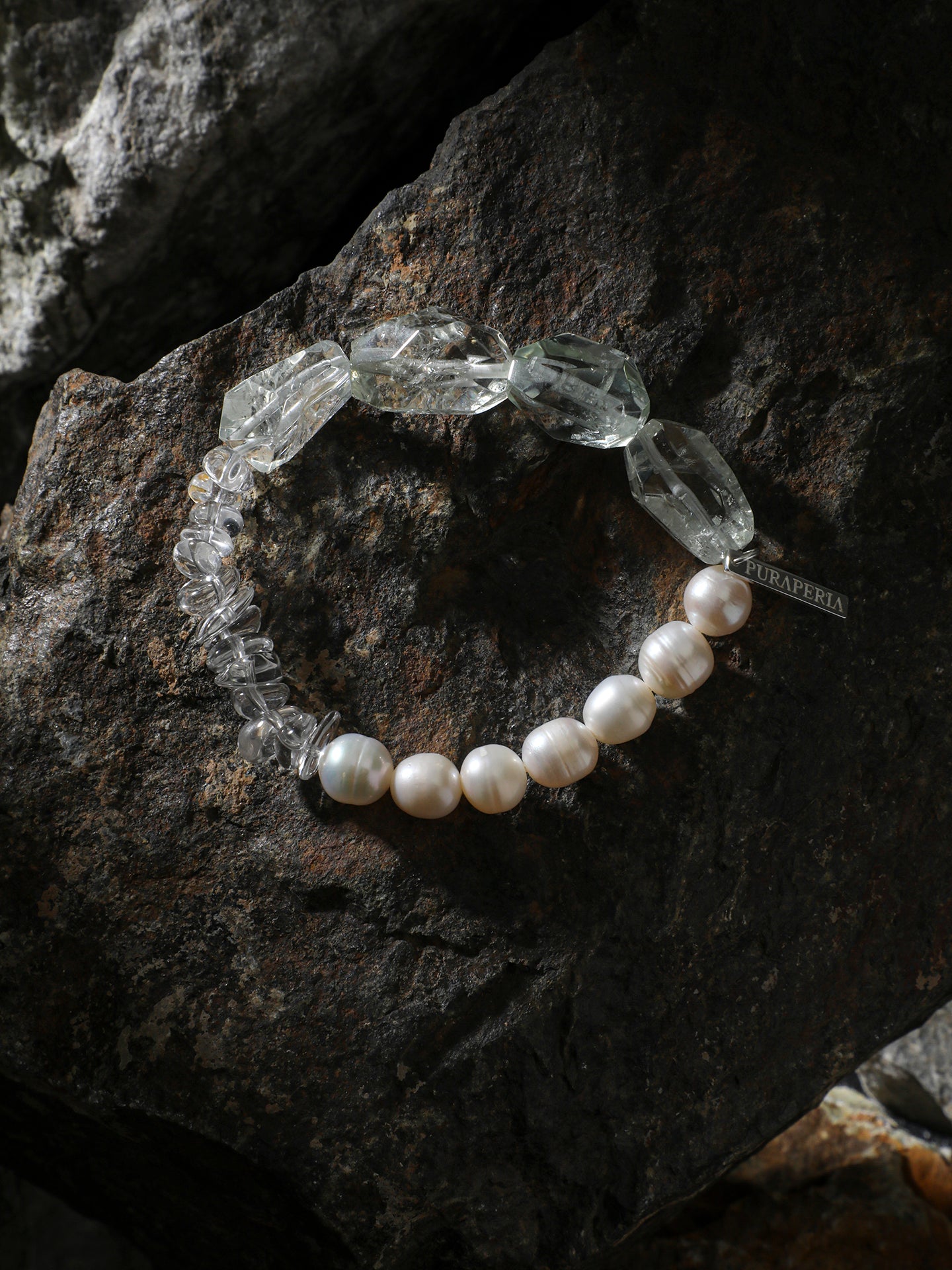 Natural Prasiolite Green Quartz & Clear Quartz Chip Freshwater Pearl Beaded Bracelet, Minimal Healing Crystal Silver Jewelry