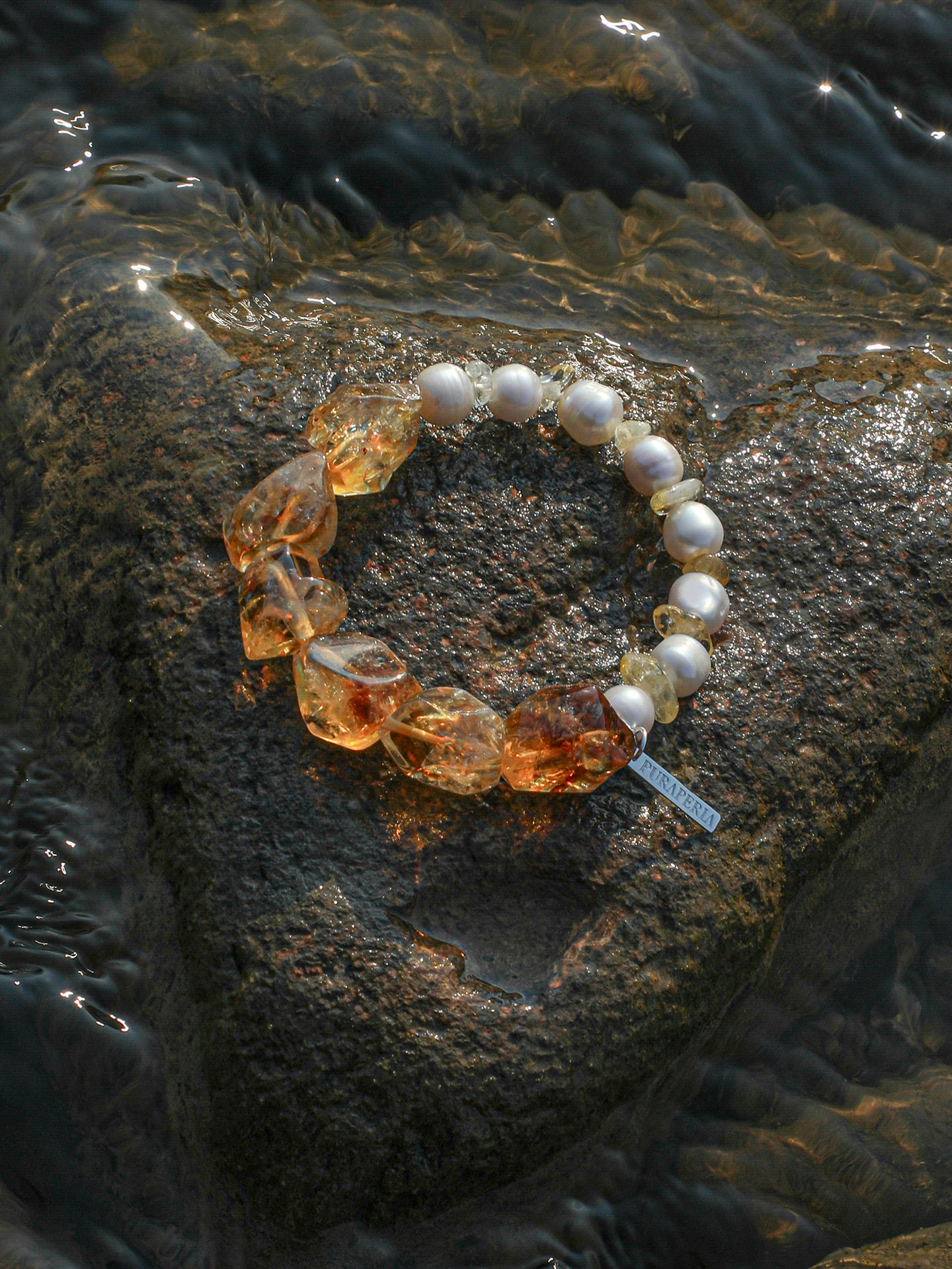 Warm Sun Rough Citrine & Freshwater Pearl Bracelet, Natural Wealth Crystal Jewelry
