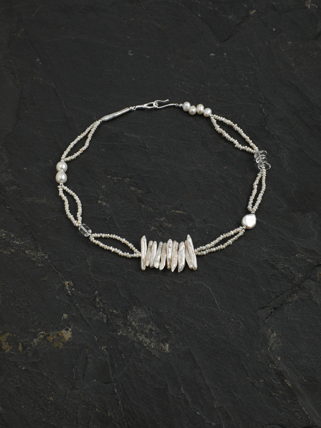 Vintage Irregular Stick Pearl Multi Strand Choker, Minimal Cream Pearl Collar Necklace Gift For Her