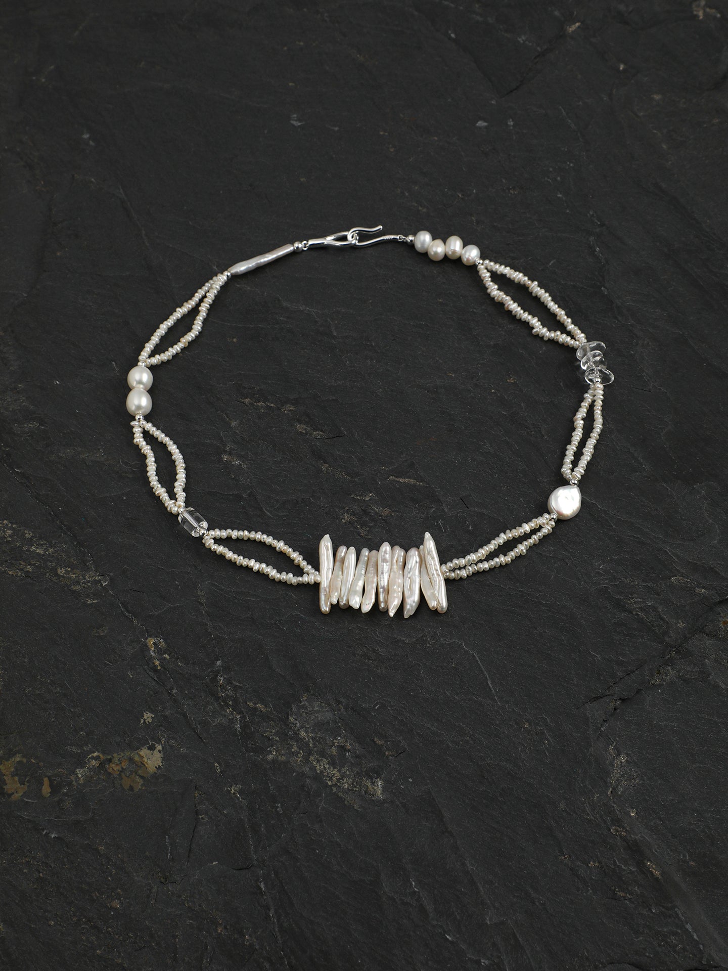 Vintage Irregular Stick Pearl Multi Strand Choker, Minimal Cream Pearl Collar Necklace Gift For Her