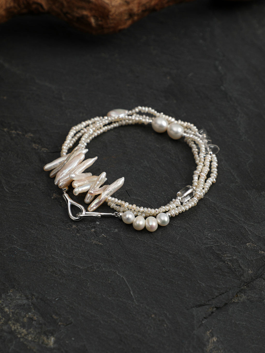 Vintage Irregular Stick Pearl Multi Strand Choker, Minimal Cream Pearl Collar Necklace Gift For Her
