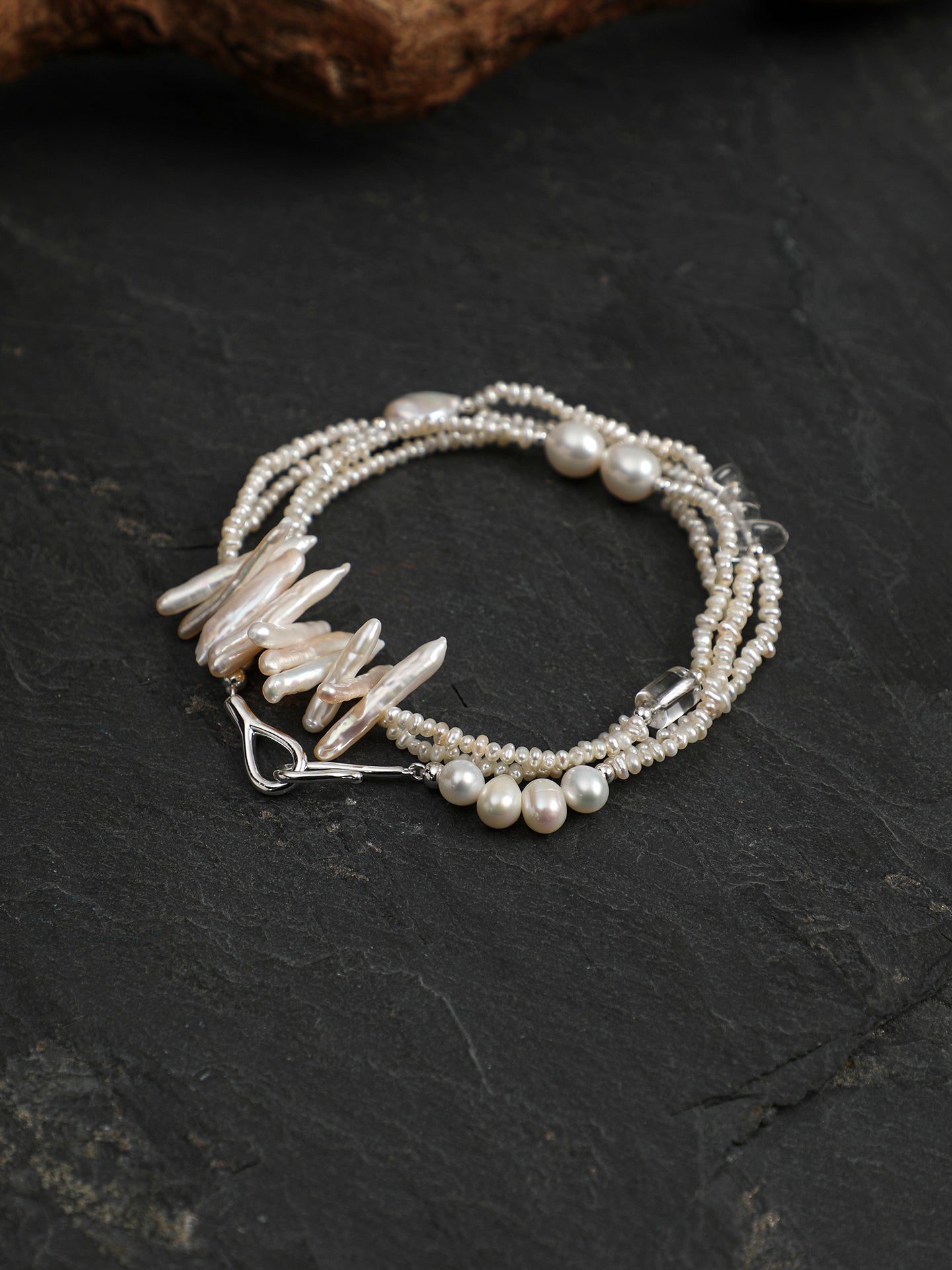 Vintage Irregular Stick Pearl Multi Strand Choker, Minimal Cream Pearl Collar Necklace Gift For Her
