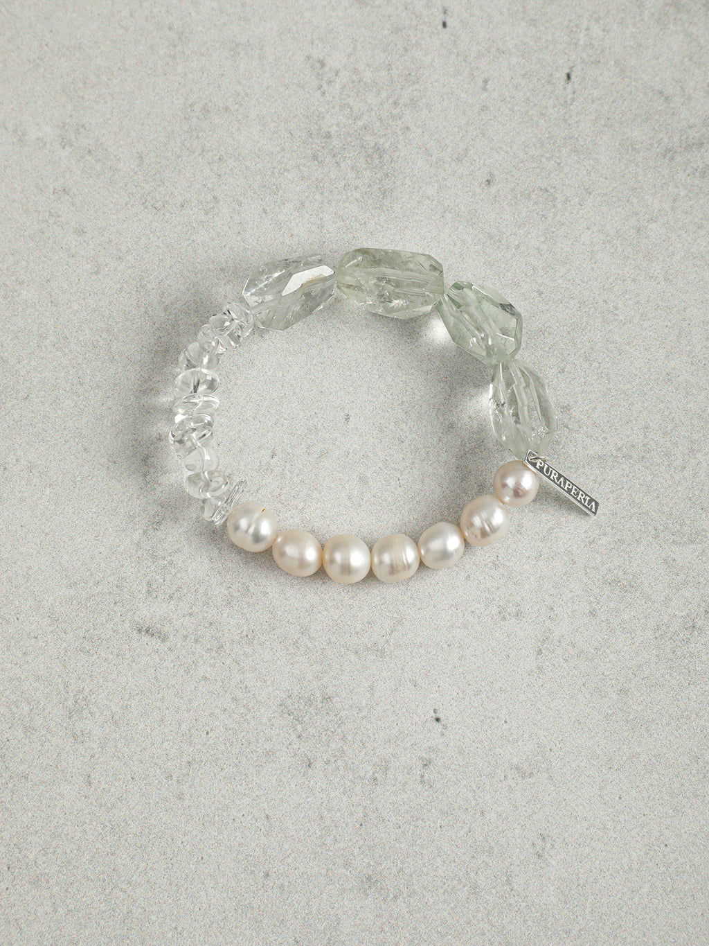 Natural Prasiolite Green Quartz & Clear Quartz Chip Freshwater Pearl Beaded Bracelet, Minimal Healing Crystal Silver Jewelry