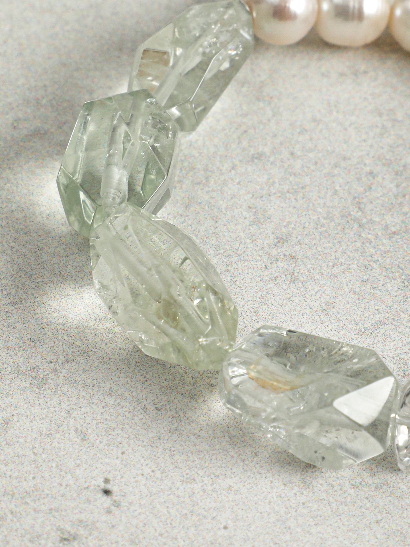 Natural Prasiolite Green Quartz & Clear Quartz Chip Freshwater Pearl Beaded Bracelet, Minimal Healing Crystal Silver Jewelry
