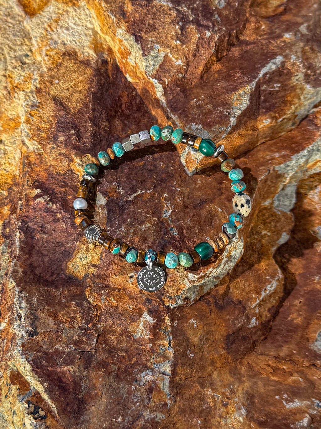 Vintage Ethnic Turquoise Silver Bead Bracelet, Men Women Holiday Accessory
