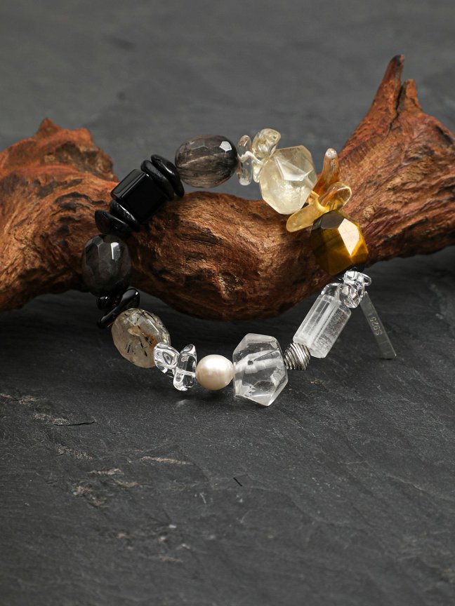 Dark Natural Crystal Bracelet 925 Sterling Silver